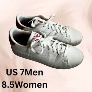 White Adidas Advantage Sneakers with Pink Accents (US Womens 8.5 / Mens 7)